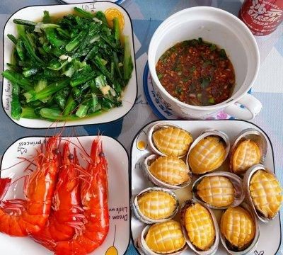 #少盐饮食 轻松生活#原汁原味清蒸鲍鱼、九节虾